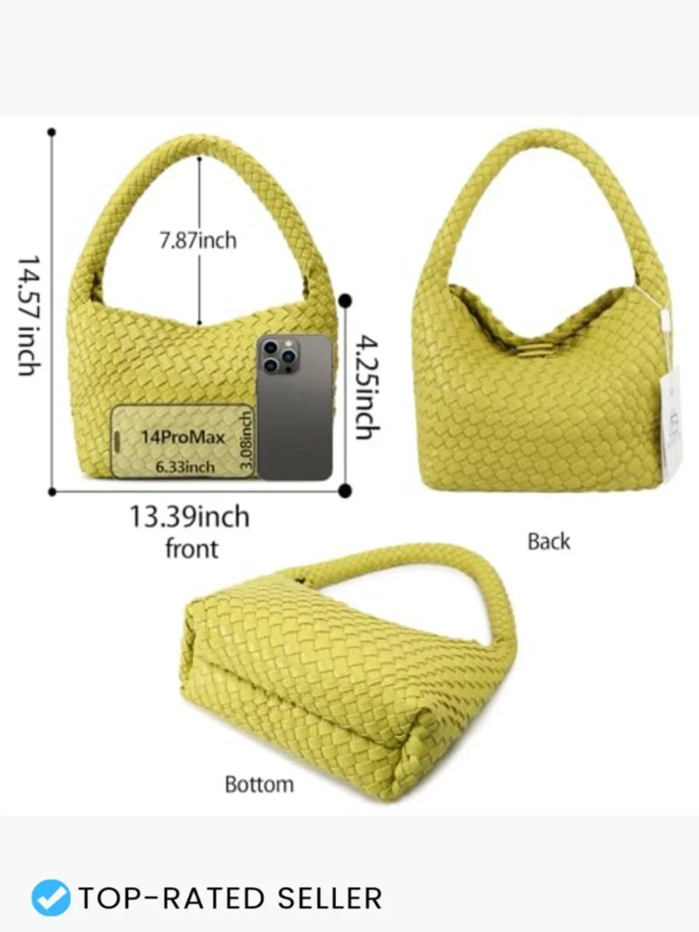 Woven Vegan Leather Hobo Bag Mini Cute Tote Shoulder Purse Lightweight Daily - Picture 4 of 7